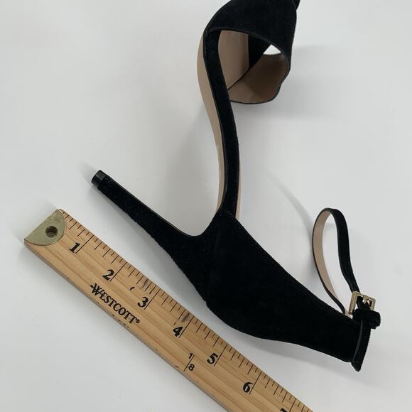 Aldo Faux Suede Peep Toe Ankle Strip Stiletto High Heels 9 Womens Black Sandals - Picture 6 of 8